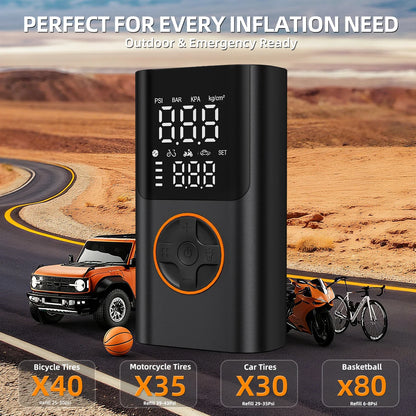 Cordless Mini Tire Inflator, 150 PSI Portable Air Compressor with Digital Display & LED Light, for Car, Motorcycle, Bike, Ball