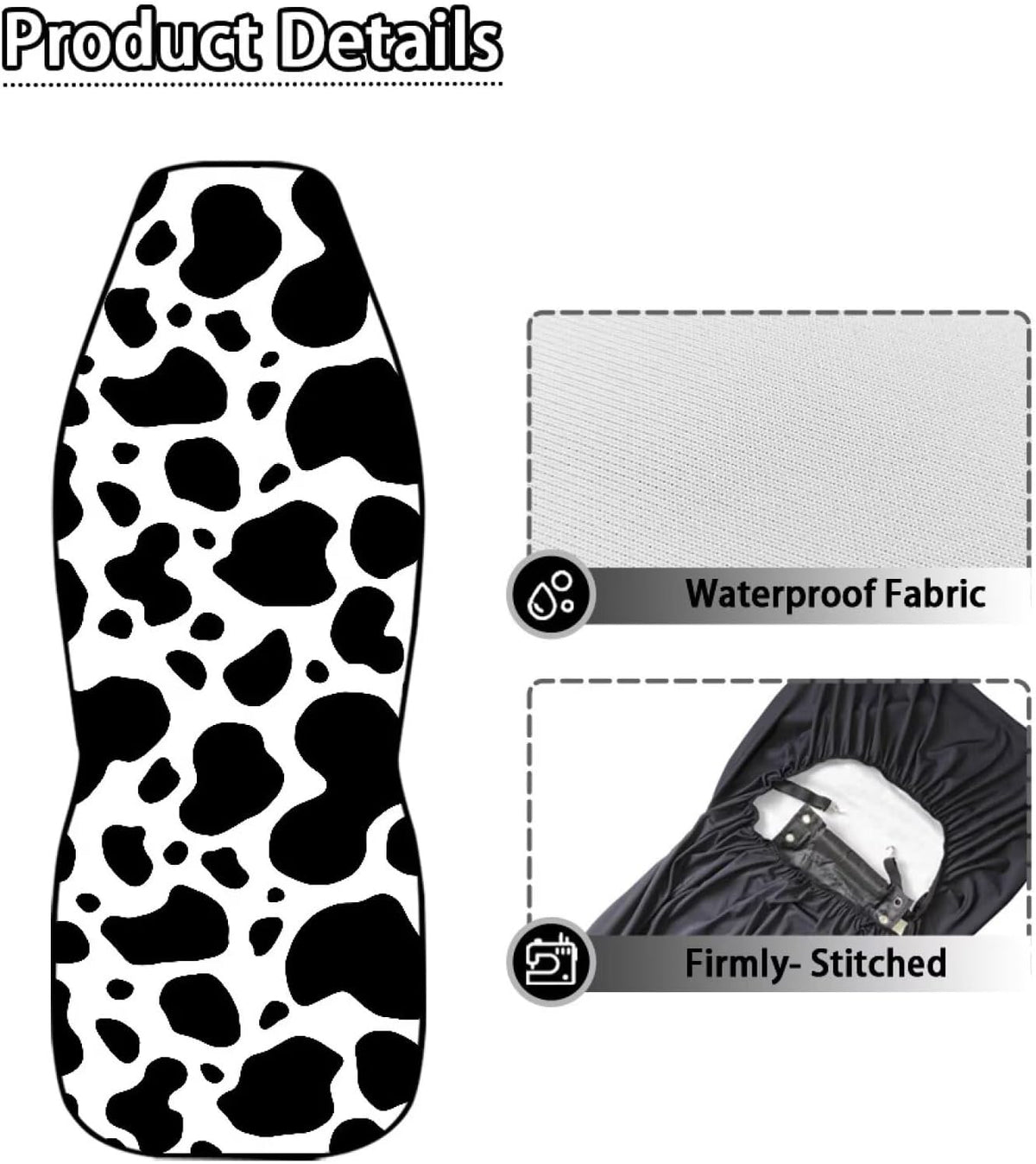 Cow Print Car Seat Covers Waterproof Car Seat Covers Full Set of 2 Easy Installation Breathable Front Seat Cover Cars Accessories Suitable for Cars, SUV and Trucks