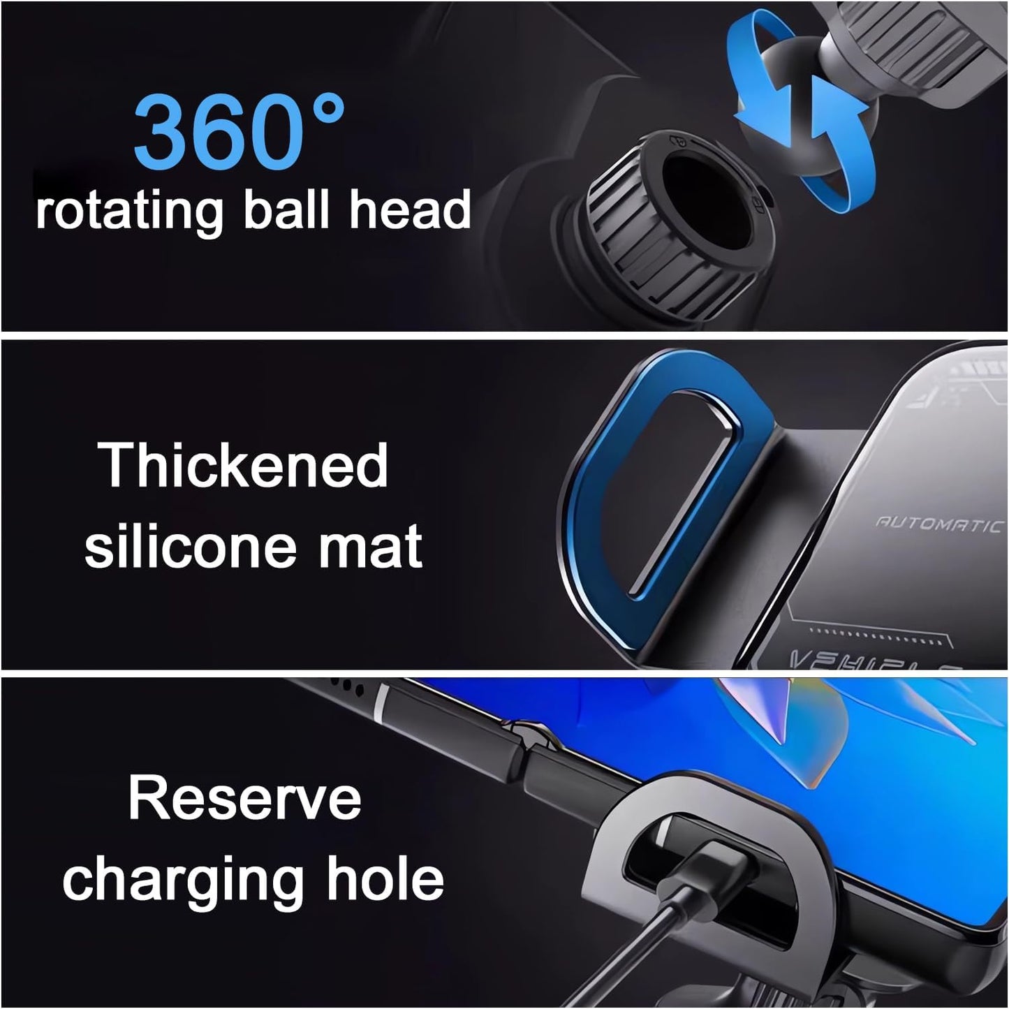 2024 High Intelligent Mobile Phone/Pad Holder, Wireless Fast Charging Intelligent Mobile Phone Holder, 2 in 1 Auto Rotating Car Phone Holder (Gray)