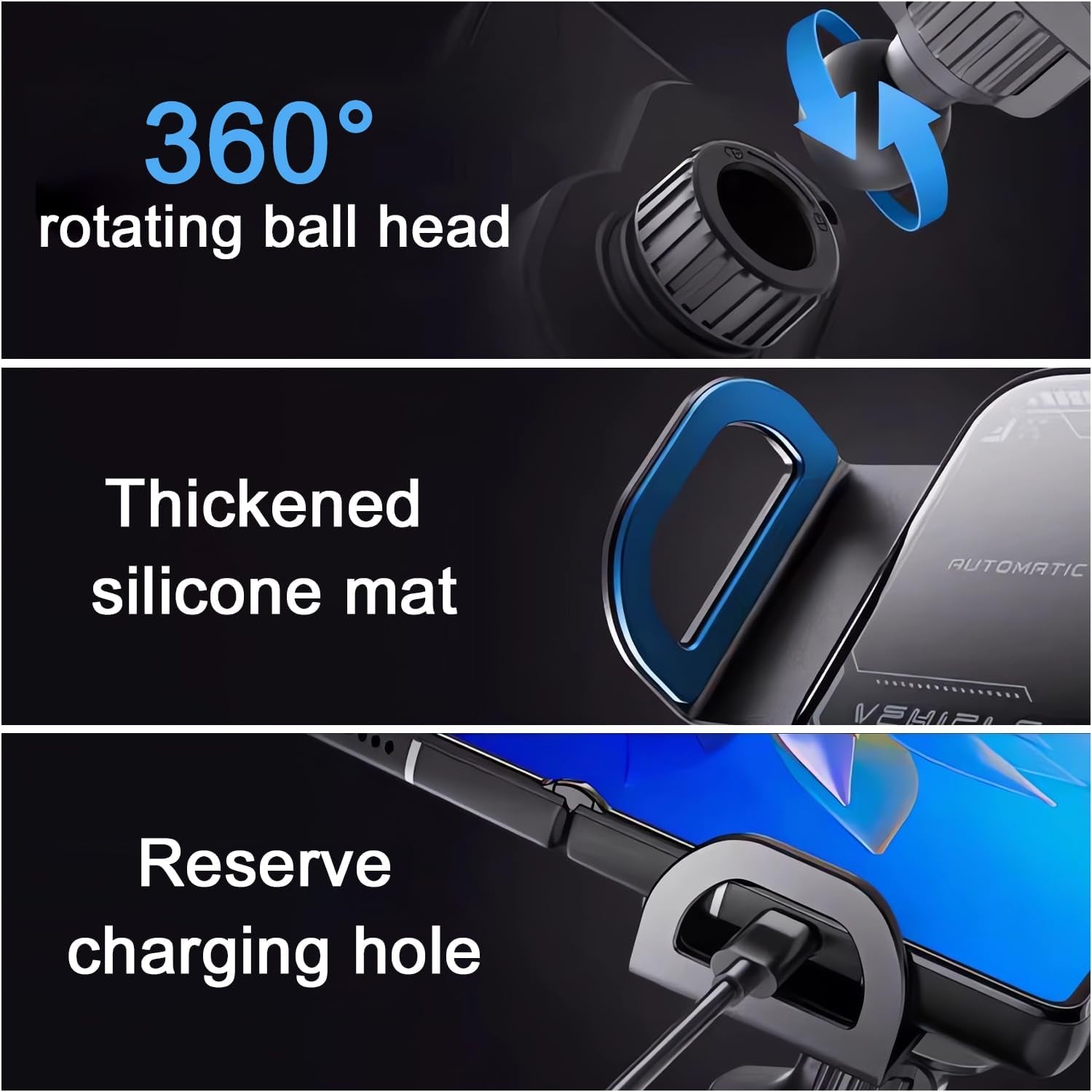 2024 High Intelligent Mobile Phone/Pad Holder, Wireless Fast Charging Intelligent Mobile Phone Holder, 2 in 1 Auto Rotating Car Phone Holder (Gray)