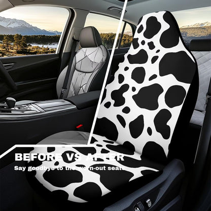 Cow Print Car Seat Covers Waterproof Car Seat Covers Full Set of 2 Easy Installation Breathable Front Seat Cover Cars Accessories Suitable for Cars, SUV and Trucks