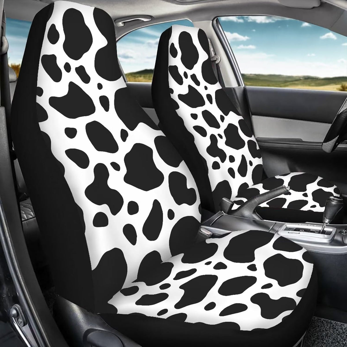 Cow Print Car Seat Covers Waterproof Car Seat Covers Full Set of 2 Easy Installation Breathable Front Seat Cover Cars Accessories Suitable for Cars, SUV and Trucks