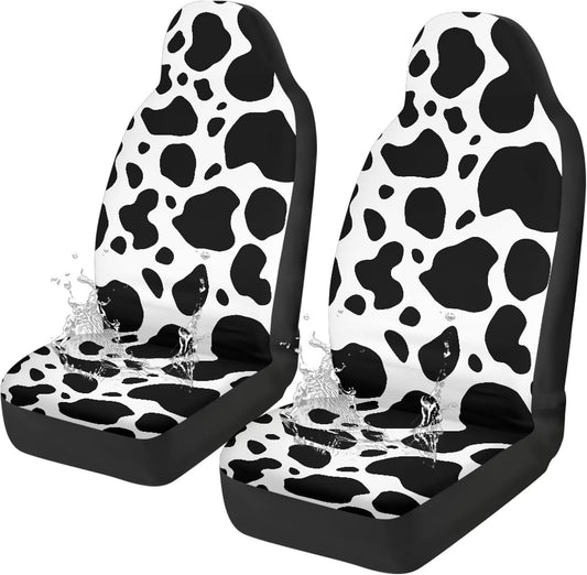 Cow Print Car Seat Covers Waterproof Car Seat Covers Full Set of 2 Easy Installation Breathable Front Seat Cover Cars Accessories Suitable for Cars, SUV and Trucks